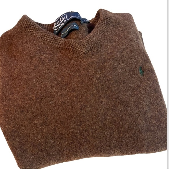 Polo by Ralph Lauren Vtg 100% lambs wool Sz XL brown pullover sweater Y2K - Picture 4 of 8